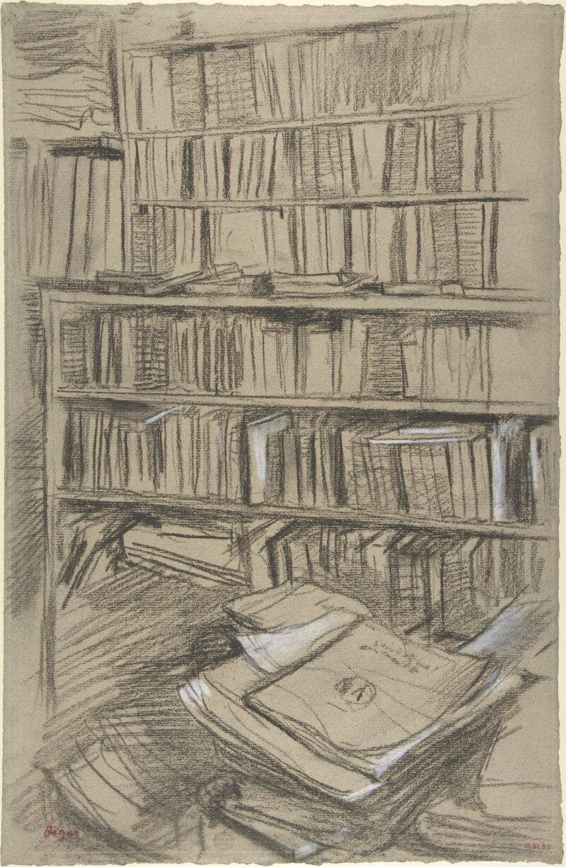 Bookshelves-Study-for-Edmond-Duranty-Edgar Degas-information-hoarding