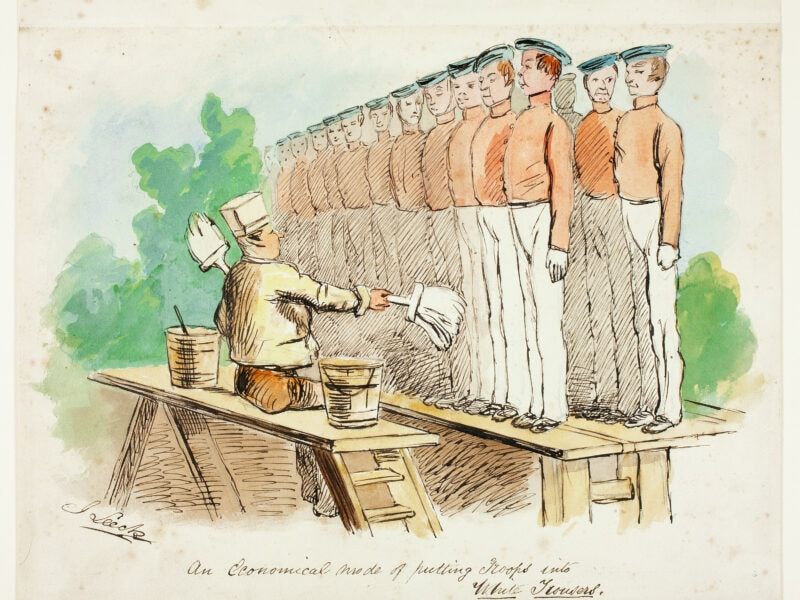 An Economical Mode of Putting Troops into White trousers - John Leech - AIC